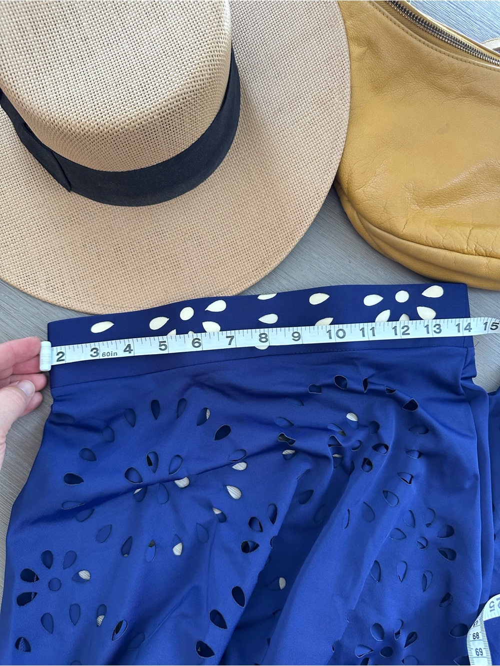 TWO FOR ONE! Women’s Royal Blue Eyelet Swimsuit with matching Skirt Cover Up - Picture 10 of 11